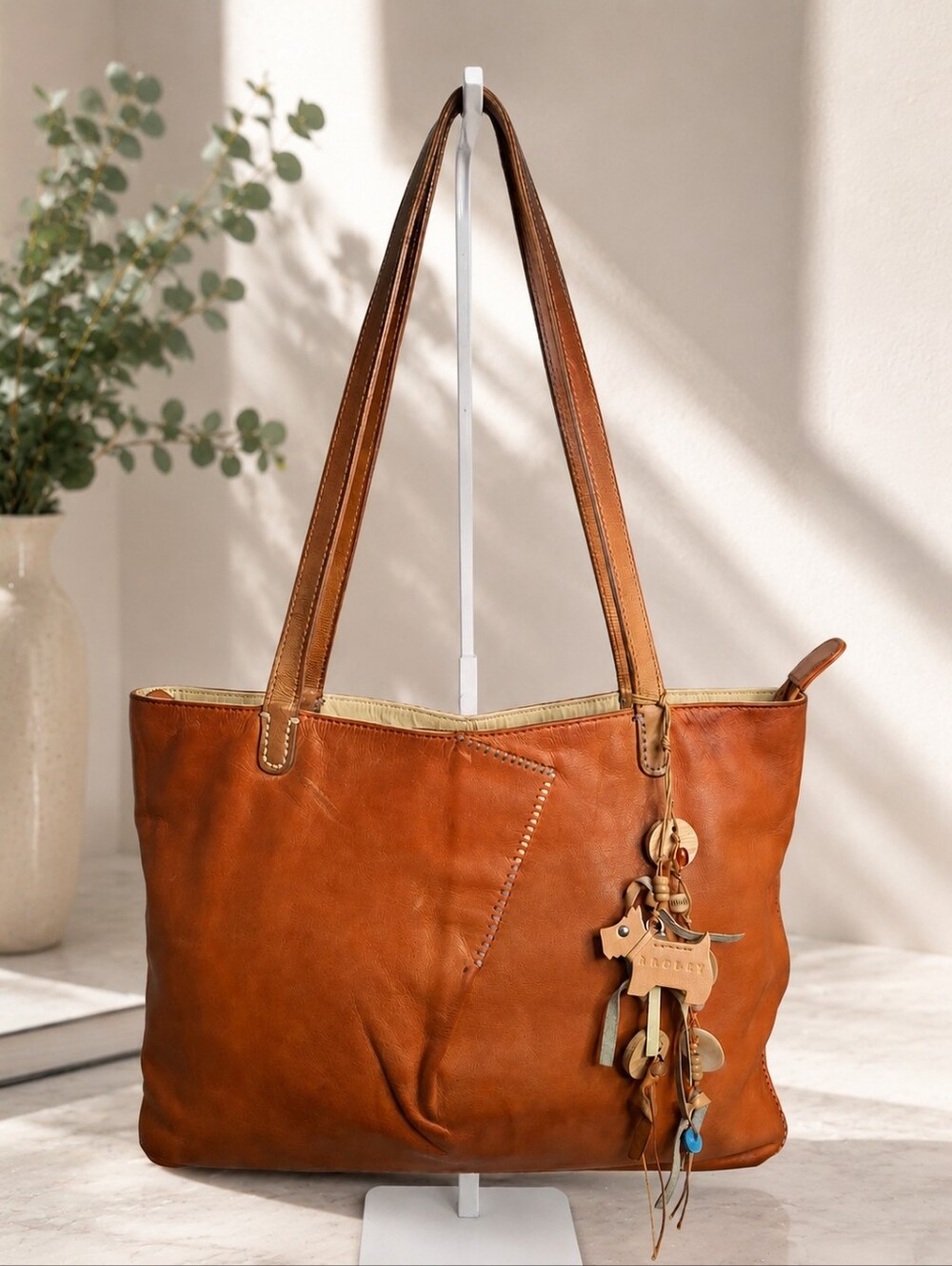 Radley London Vintage Soft Leather Tote Scottie Dog Charm Burnt Orange